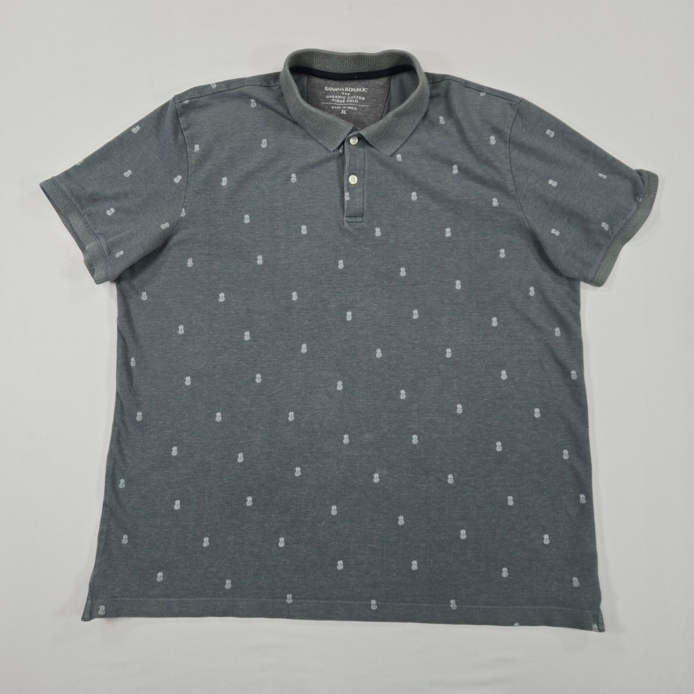 Banana Republic Men Organic Cotton Pineapple Print Polo Shirt XL Gray‎ Casual
